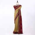 Kalyani Cotton saree with Olive green body and maroon zari border, front drape view