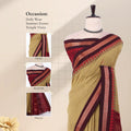 Kalyani Cotton saree with olive green checked body and black zari woven border, front drape close-up with design details.