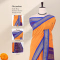 Kalyani Cotton saree with orange checked body and black zari woven border, front drape close-up with design details.