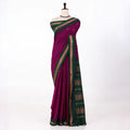 Kalyani Cotton saree with purple body and green zari border, front drape view
