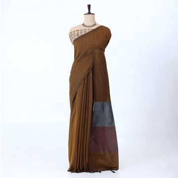 Brown Khadi Cotton Sarees for Women | Summer Wear & Daily Wear Collection | Jeyachandran - Full View