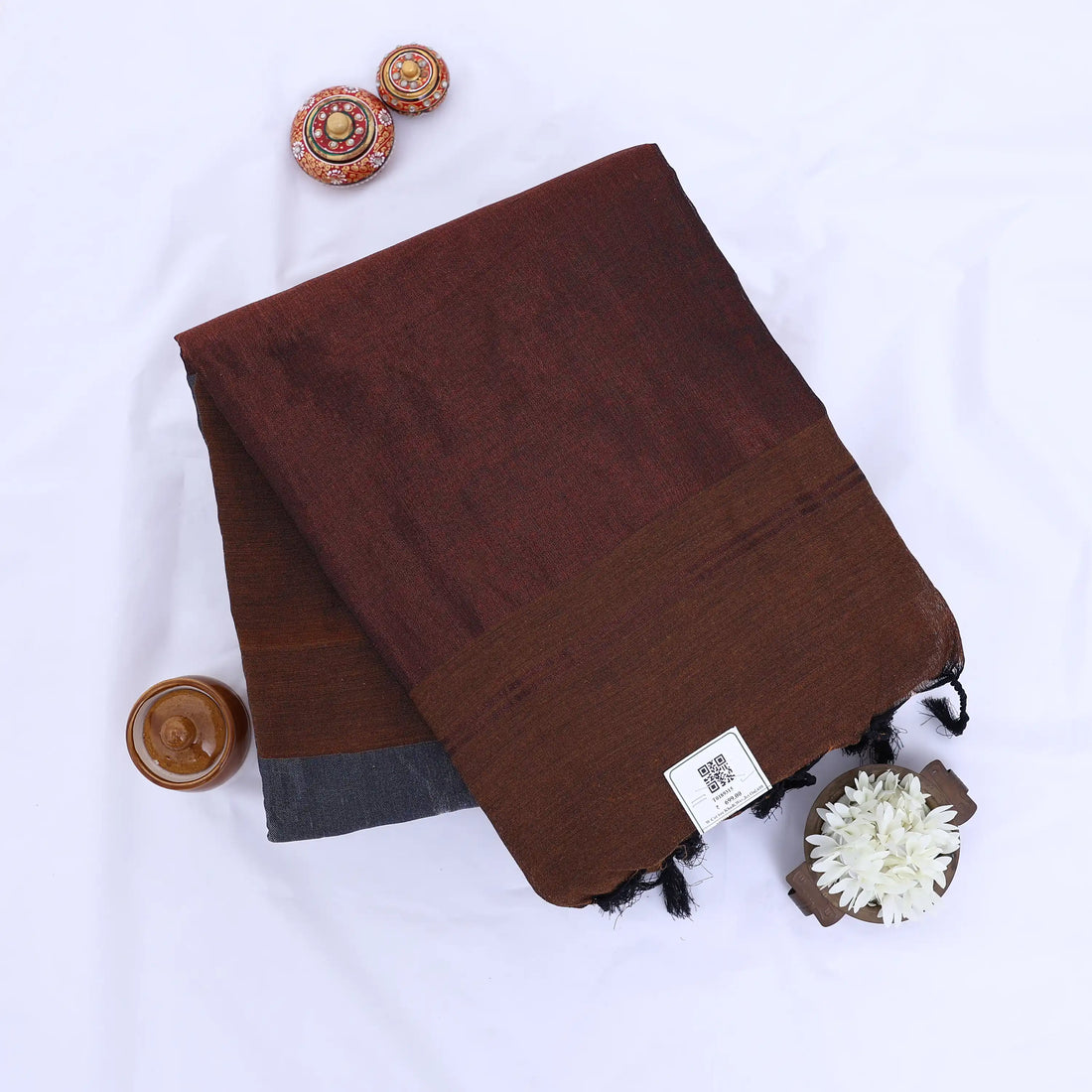 Brown Khadi Cotton Sarees for Women | Summer Wear & Daily Wear Collection | Jeyachandran - Full View