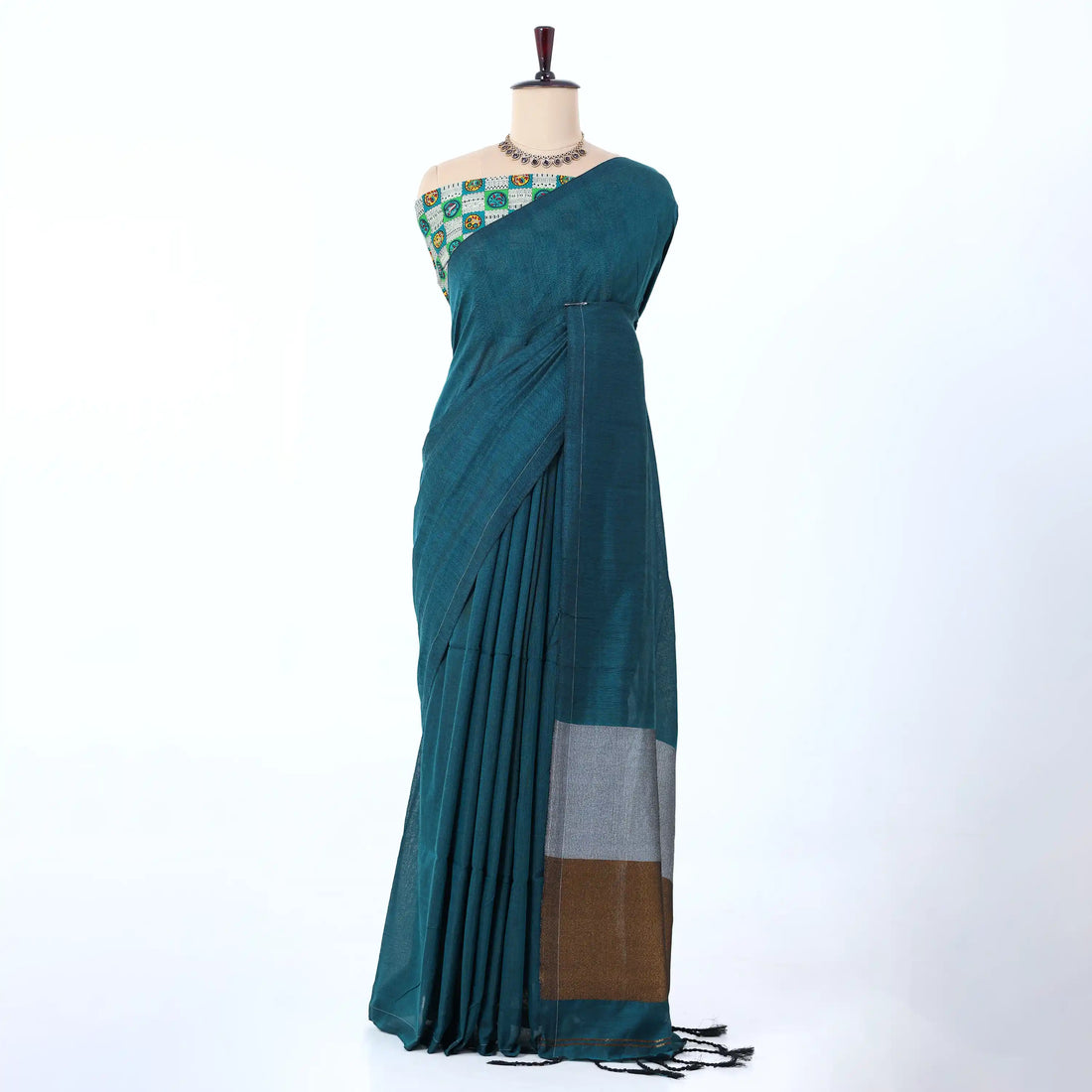 Teal Green Khadi Cotton Sarees for Women | Summer Wear & Daily Wear Collection | Jeyachandran - Full View