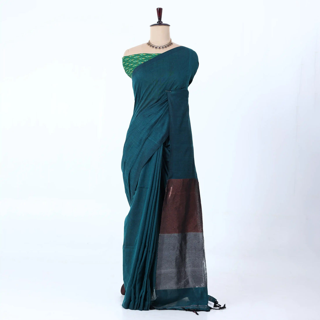Teal Khadi Cotton Sarees for Women | Summer Wear & Daily Wear Collection | Jeyachandran - Full View
