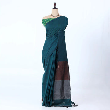 Teal Khadi Cotton Sarees for Women | Summer Wear & Daily Wear Collection | Jeyachandran - Full View