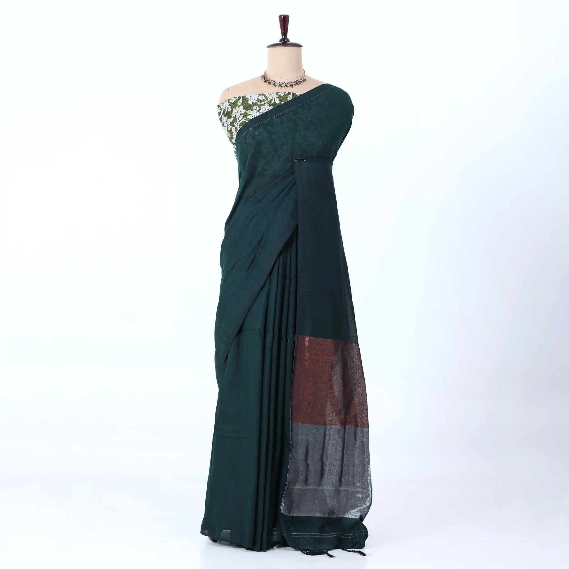 Dark Green Khadi Cotton Sarees for Women | Summer Wear & Daily Wear Collection | Jeyachandran - Full View