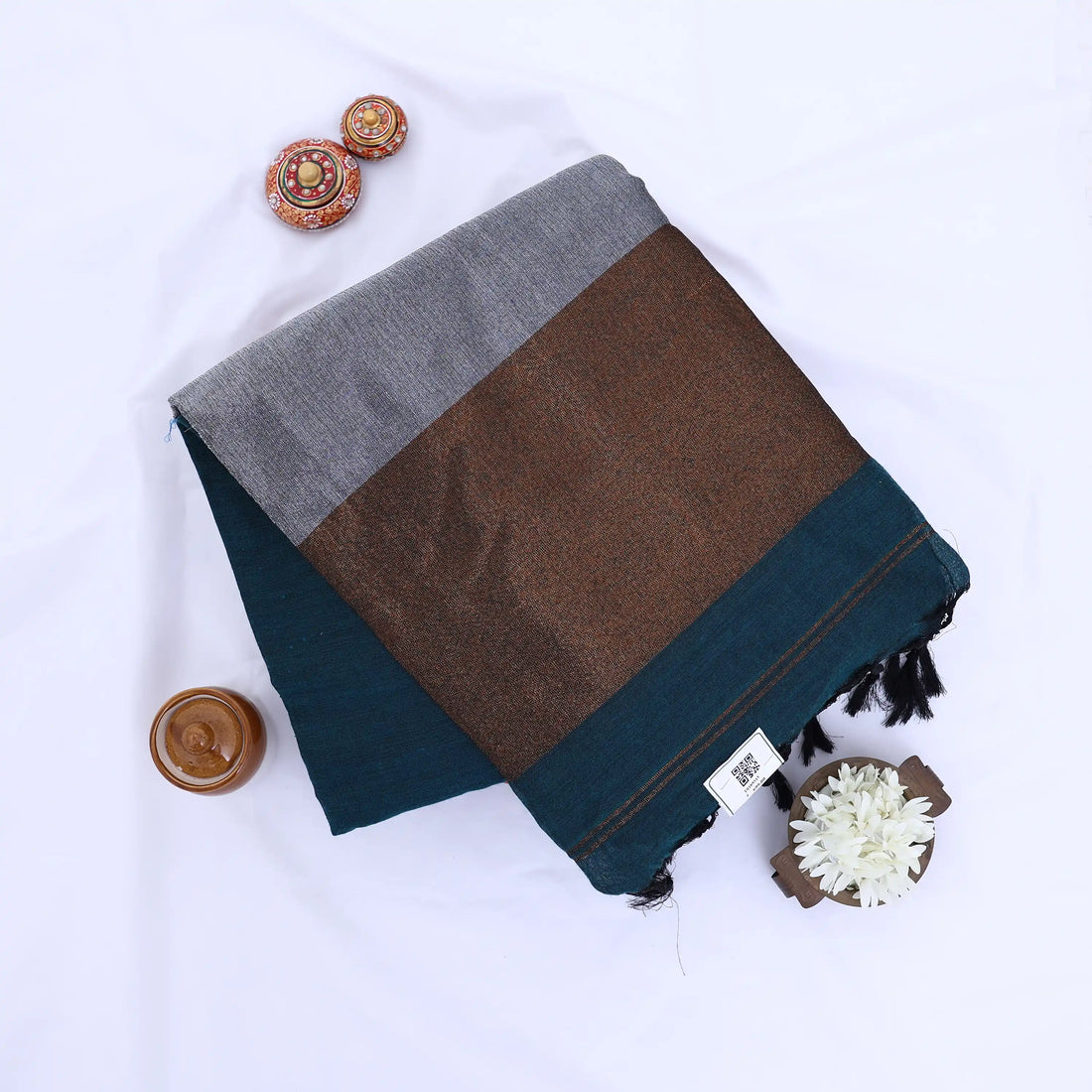 Teal Green Khadi Cotton Sarees for Women | Summer Wear & Daily Wear Collection | Jeyachandran - Full View