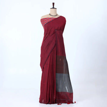 Maroon Khadi Cotton Sarees for Women | Summer Wear & Daily Wear Collection | Jeyachandran - Full View