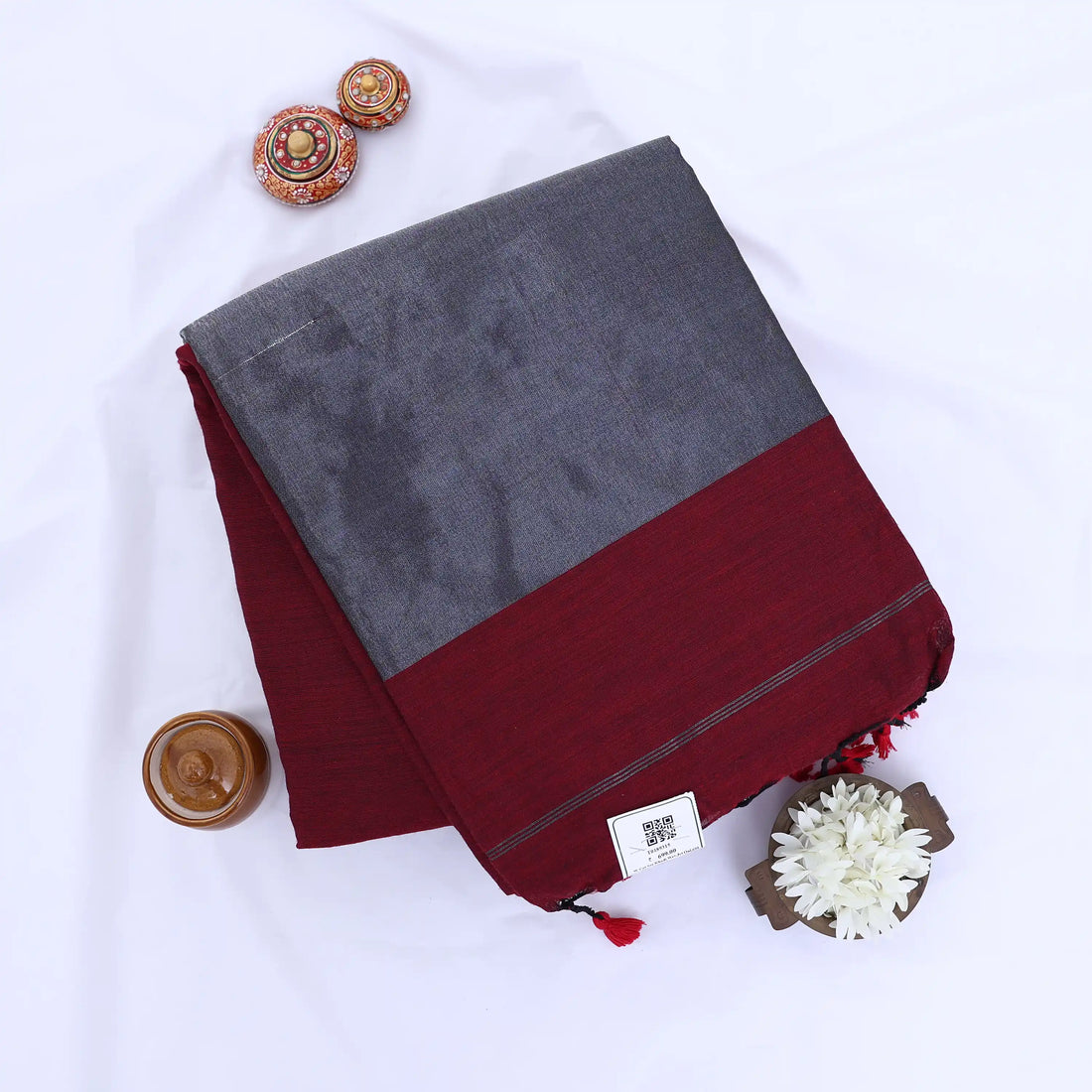 Maroon Khadi Cotton Sarees for Women | Summer Wear & Daily Wear Collection | Jeyachandran - Full View