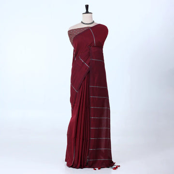 Maroon Khadi Cotton Sarees for Women | Summer Wear & Daily Wear Collection | Jeyachandran - Full View