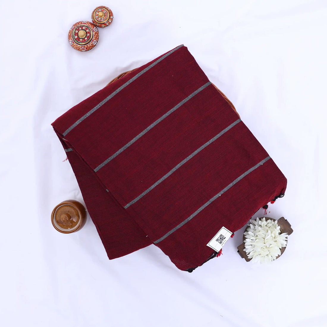 Maroon Khadi Cotton Sarees for Women | Summer Wear & Daily Wear Collection | Jeyachandran - Full View