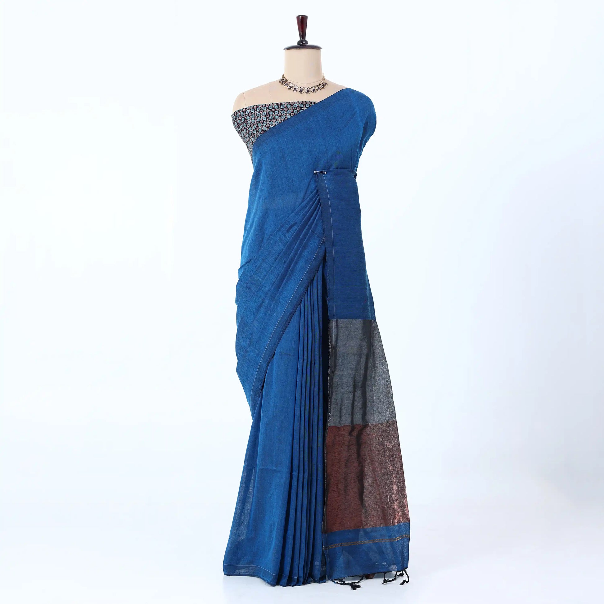 Blue Khadi Cotton Sarees for Women | Summer Wear & Daily Wear Collection | Jeyachandran - Full View