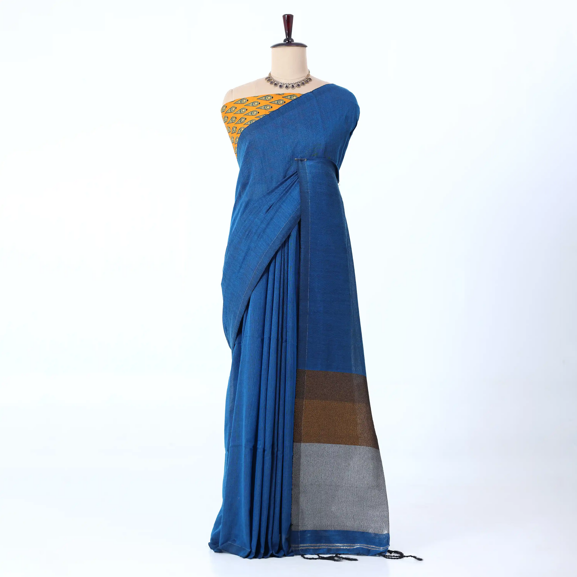 Blue Khadi Cotton Sarees for Women | Summer Wear & Daily Wear Collection | Jeyachandran - Full View