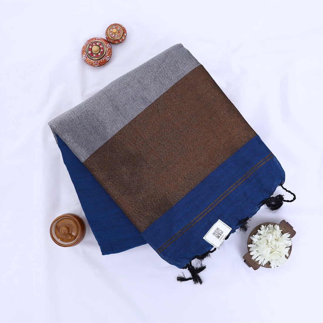 Blue Khadi Cotton Sarees for Women | Summer Wear & Daily Wear Collection | Jeyachandran - Full View