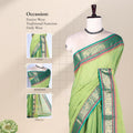 Kanchi Cotton Saree With Zari Woven Border In Light Green Elegant Traditional Drape Front View On Mannequin
