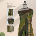 Kanchi Cotton Saree With Light Green Body And Gold Zari Border Traditional Woven Pattern Front View Draped On Mannequin
