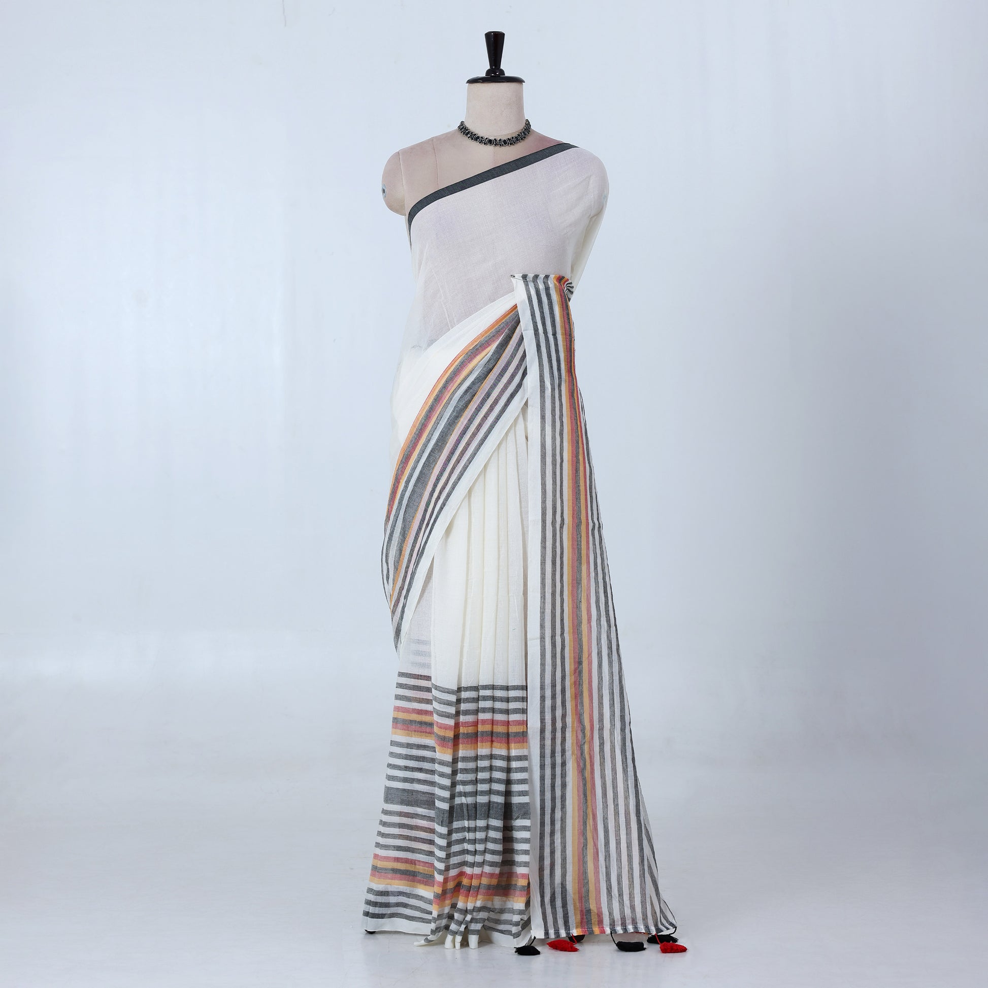 Cream Mul Mul Cotton Saree for Women | Daily Office Collection | Jeyachandran - Full View