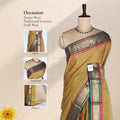 Kanchi Cotton Saree With Green Toned Body Green And Pink Zari Border And Contrast Pallu Front Drape View