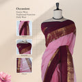 Kanchi Cotton Saree With Zari Woven Border In Pink And Maroon Draped On Mannequin Front View Showcasing Pallu
