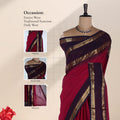 Kanchi Cotton Saree With Maroon And Gold Zari Border In Deep Pink Front View On Mannequin 
