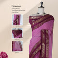 Kanchi Cotton Saree With Soft Pink Body And Maroon Zari Border Front Draped View On Mannequin Display
