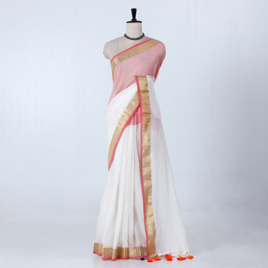 Pink Mul Mul Cotton Saree for Women | Daily Office Collection | Jeyachandran - Full View