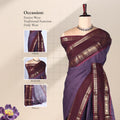 Kanchi Cotton Saree With Dusty Purple Body Maroon Zari Border And Traditional Weave Front Mannequin View

