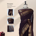 Kanchi Cotton Saree With  Gold Zari Border In Deep Purple Elegantly Draped On Mannequin - Front View
