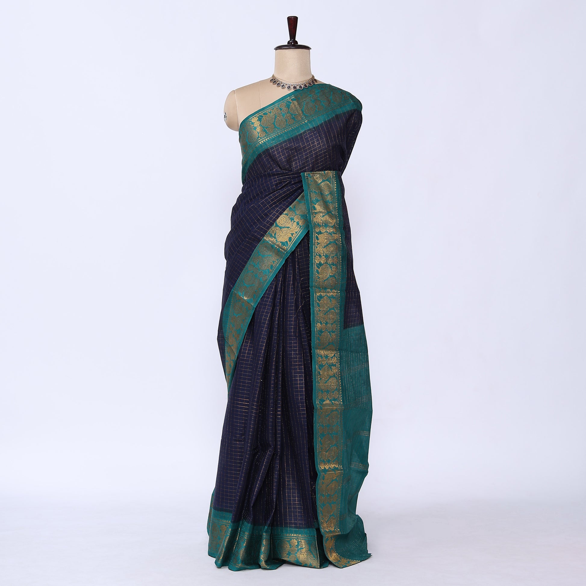 Dark Blue Sungudi Cotton Saree for Women | Office Casual Collection | Jeyachandran - Full View