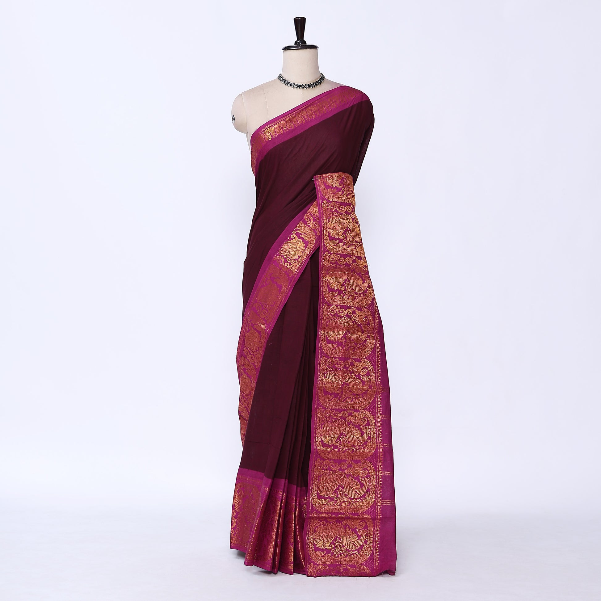 Maroon Sungudi Cotton Saree for Women | Office Casual Collection | Jeyachandran - Full View