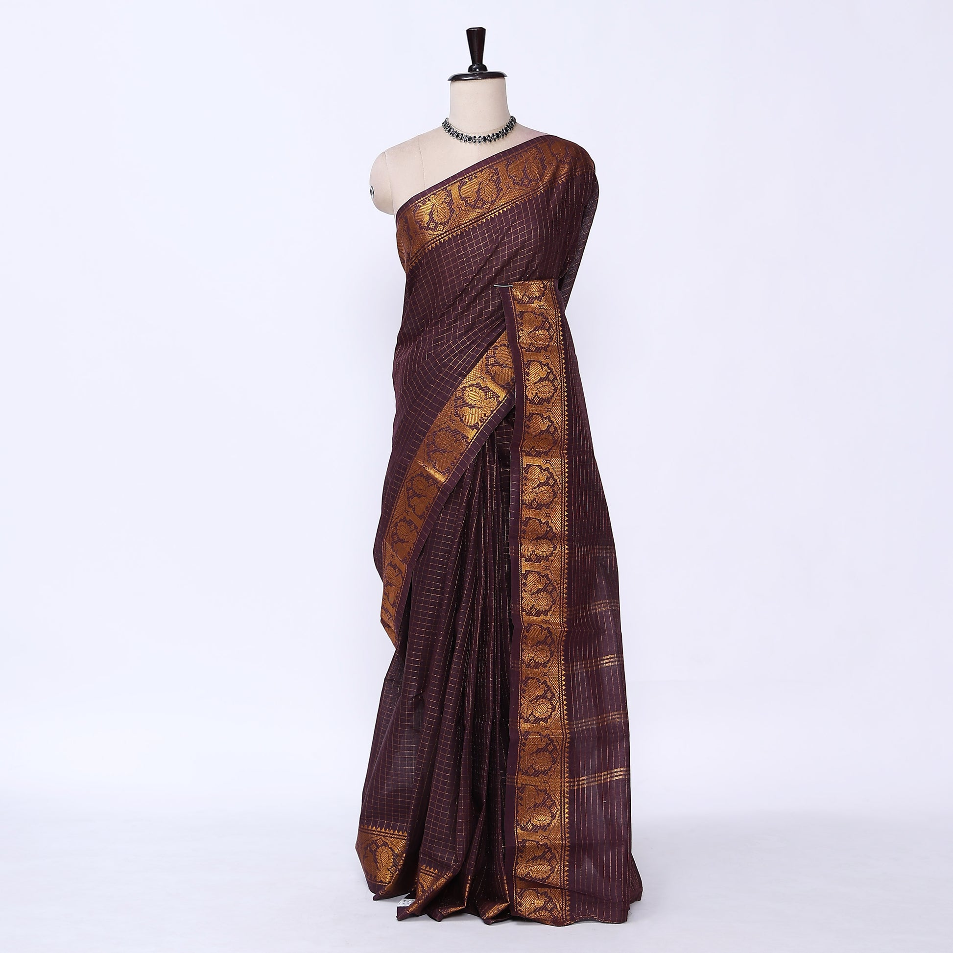 Dark Maroon Sungudi Cotton Saree for Women | Office Casual Collection | Jeyachandran - Full View