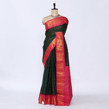 Dark Green Sungudi Cotton Saree for Women | Office Casual Collection | Jeyachandran - Full View
