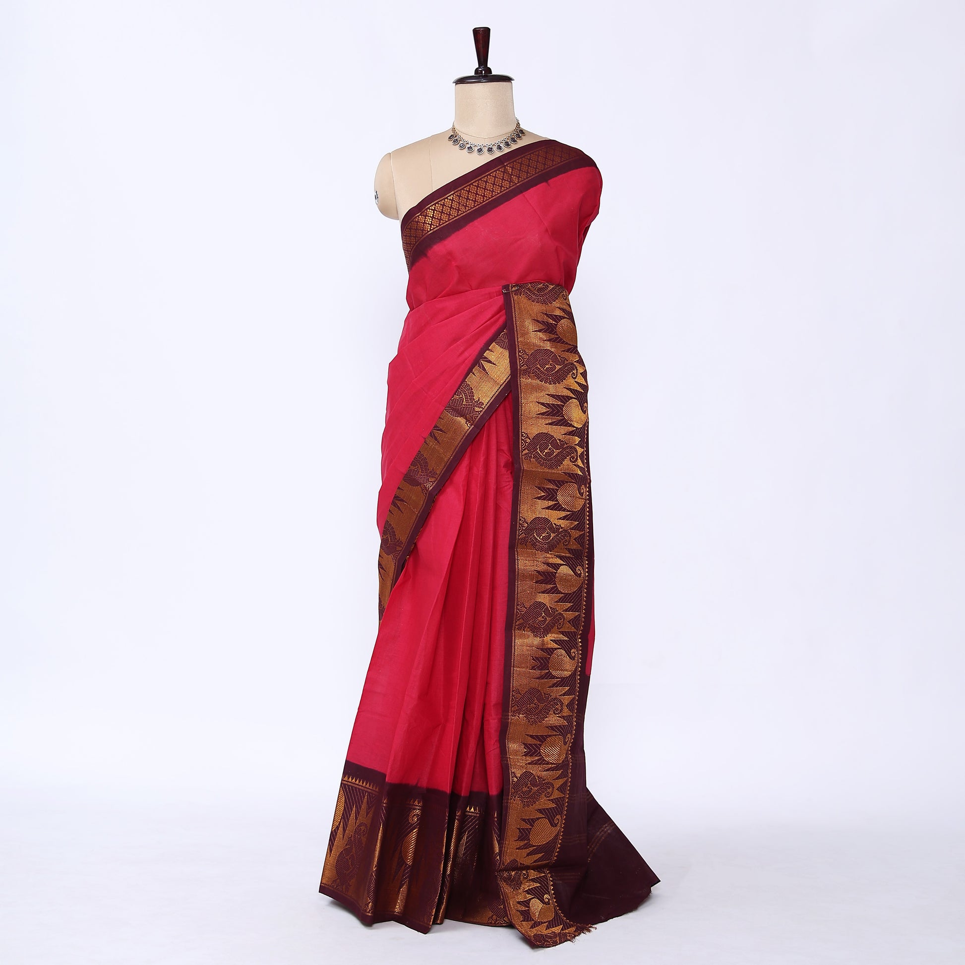 Dark Pink Sungudi Cotton Saree for Women | Office Casual Collection | Jeyachandran - Full View
