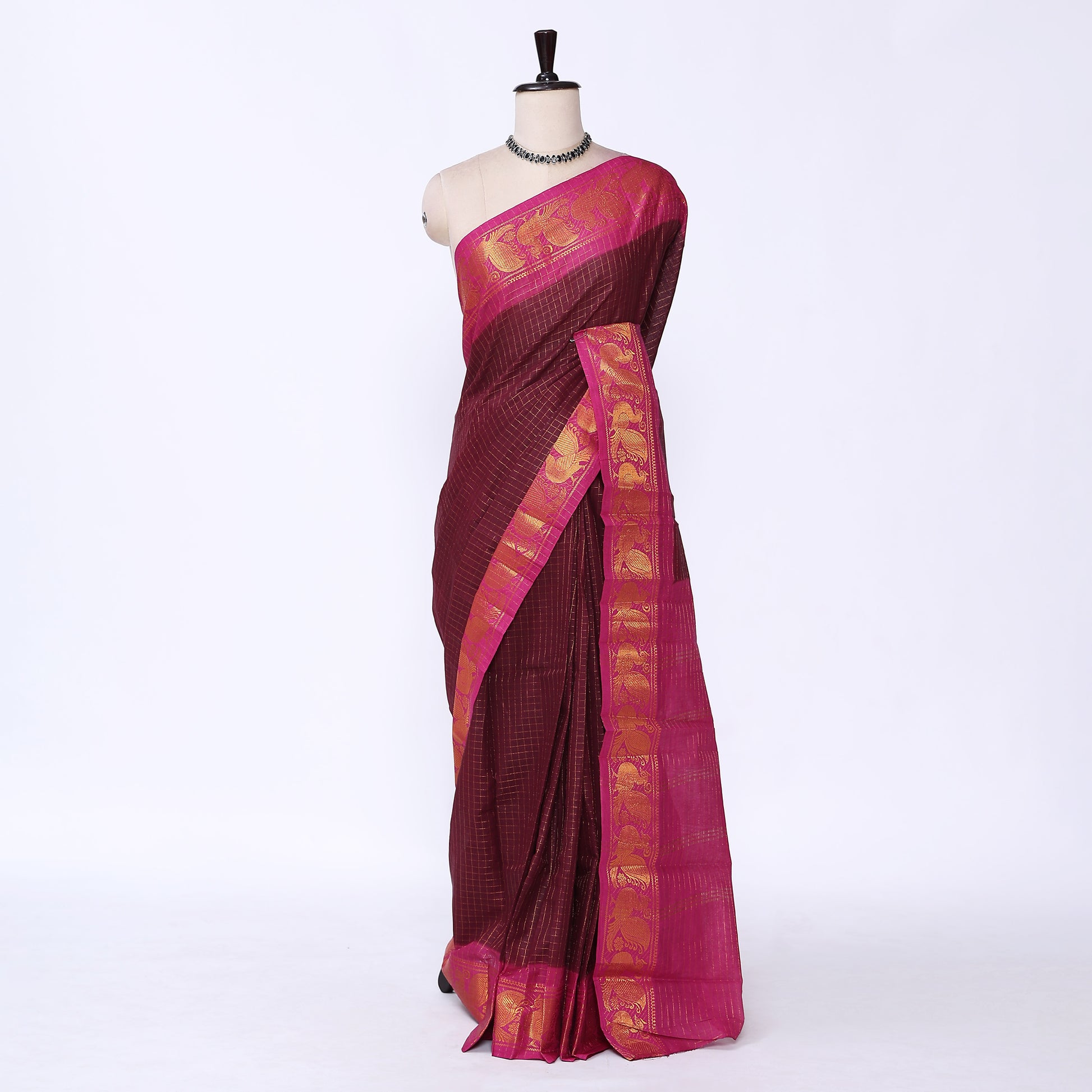 Maroon Sungudi Cotton Saree for Women | Office Casual Collection | Jeyachandran - Full View