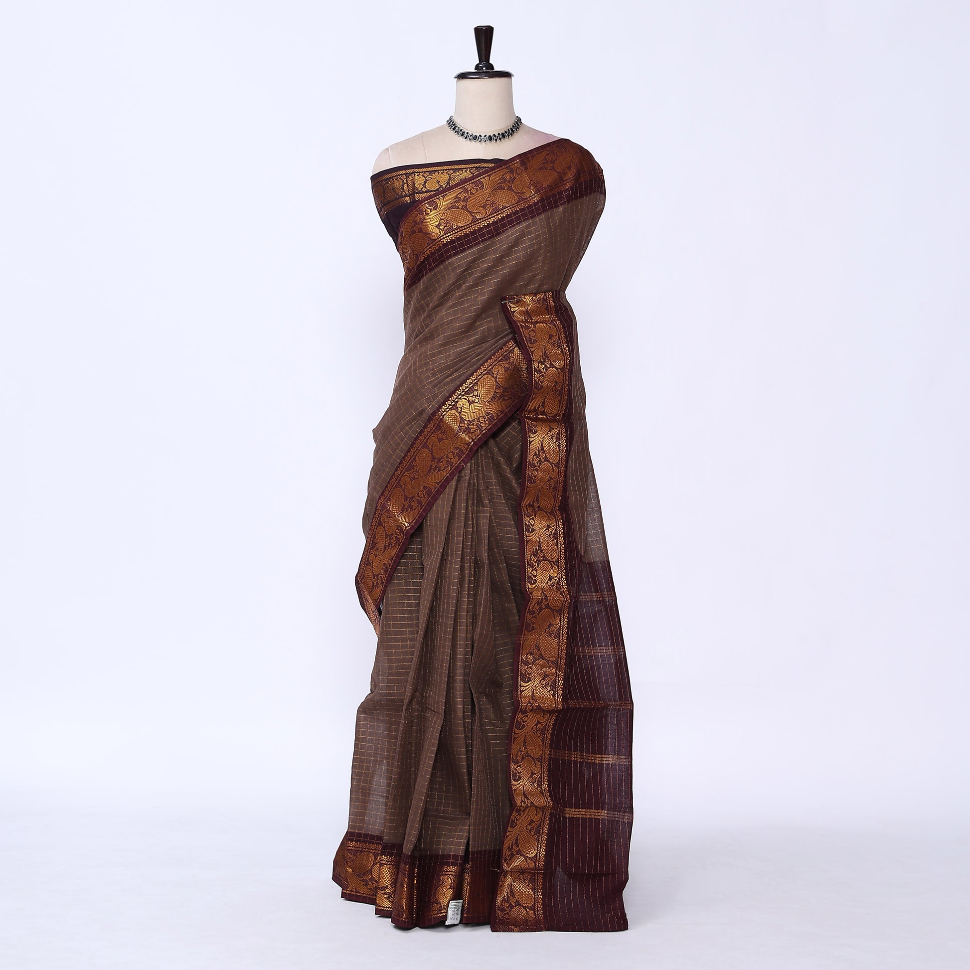 Brown Sungudi Cotton Saree for Women | Office Casual Collection | Jeyachandran - Full View