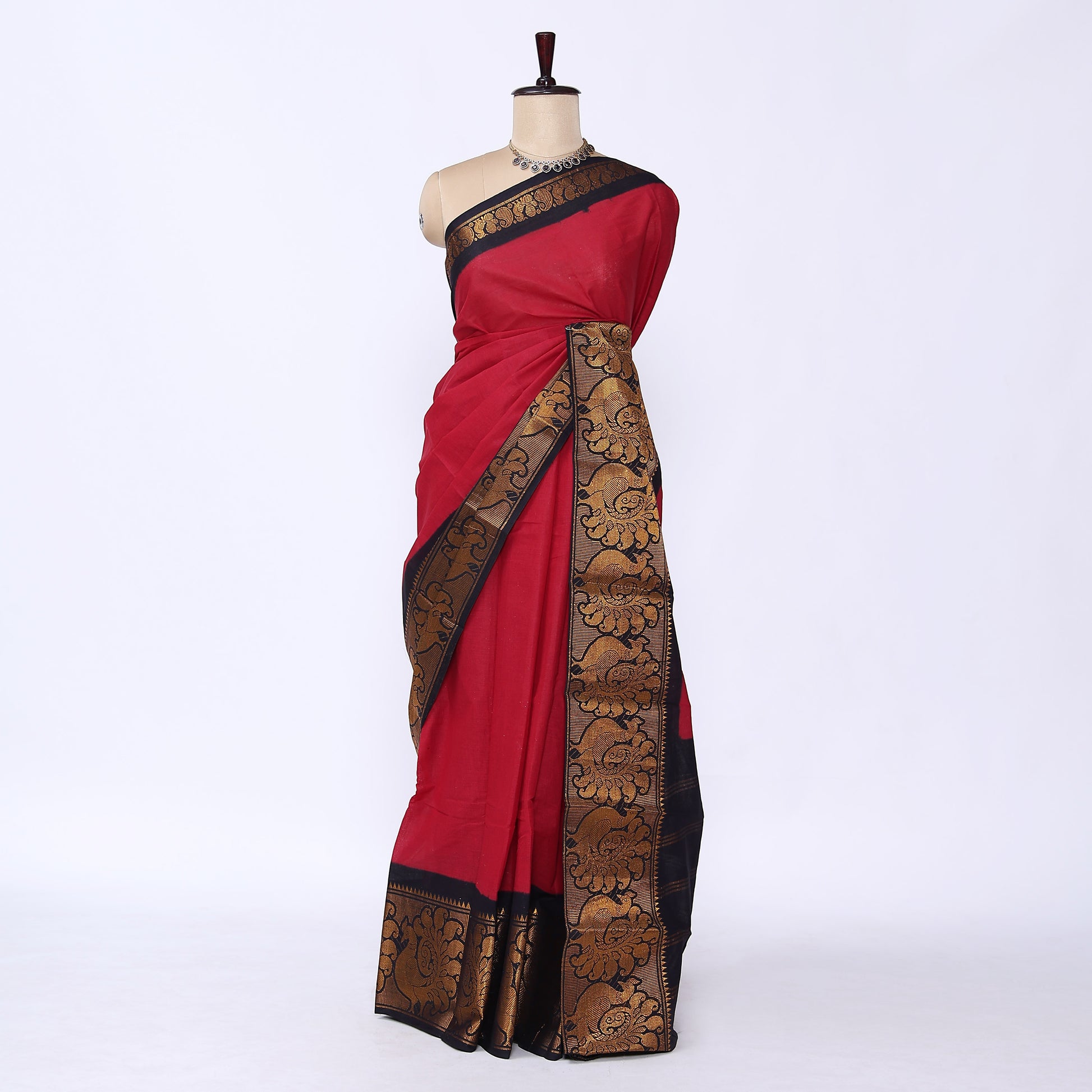 Red Sungudi Cotton Saree for Women | Office Casual Collection | Jeyachandran - Full View