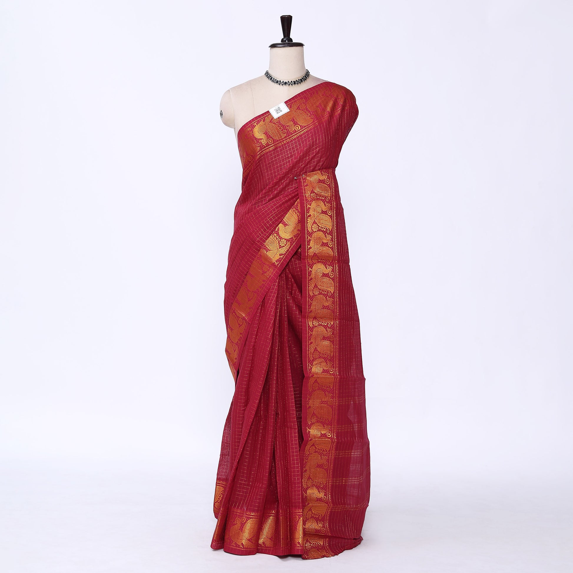 Red Sungudi Cotton Saree for Women | Office Casual Collection | Jeyachandran - Full View