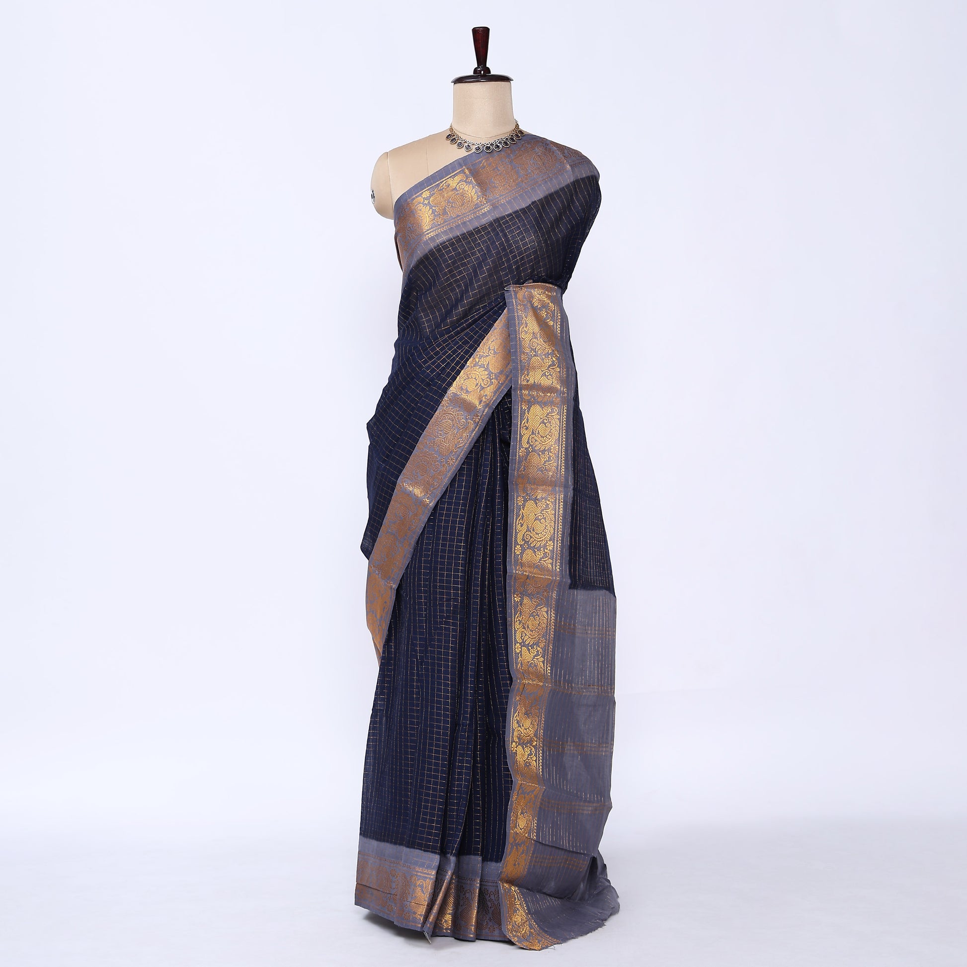 Navy Blue Sungudi Cotton Saree for Women | Office Casual Collection | Jeyachandran - Full View