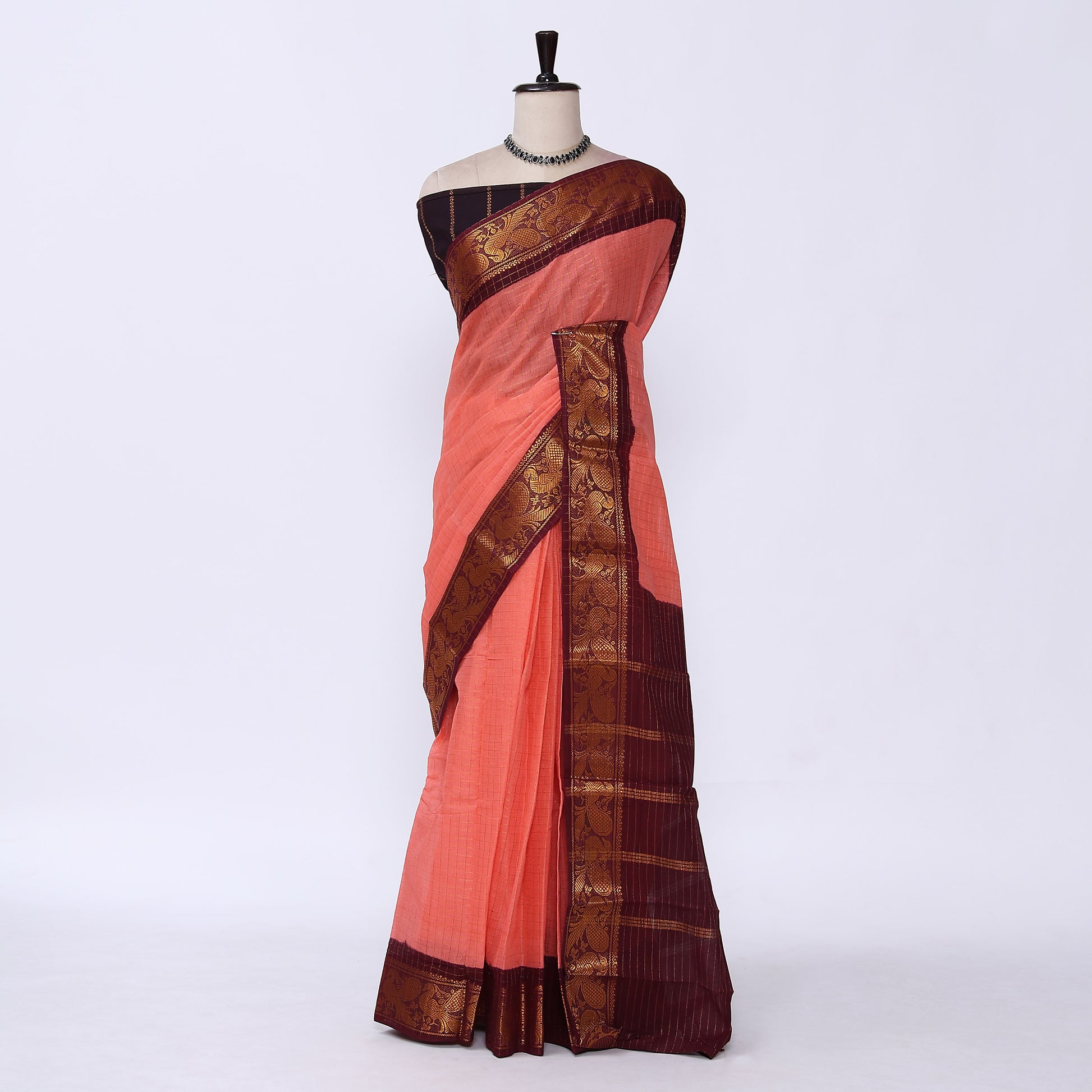 Peach Sungudi Cotton Saree for Women | Office Casual Collection | Jeyachandran - Full View