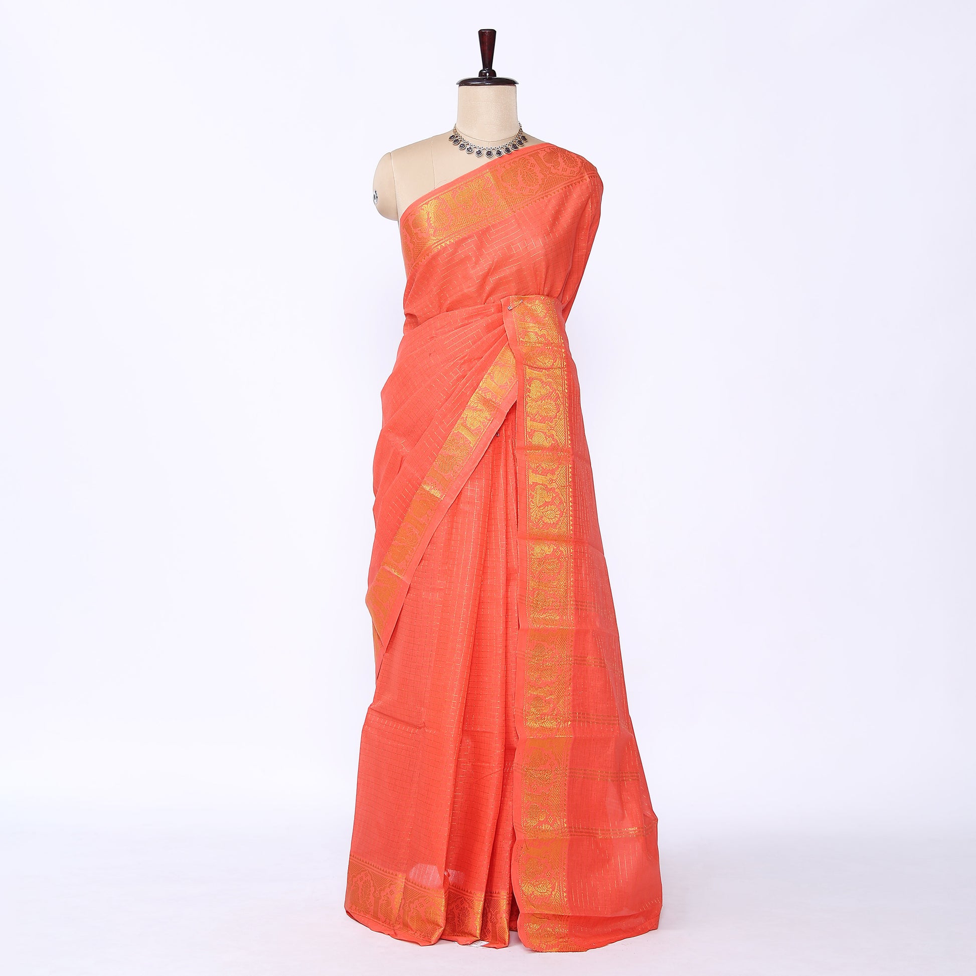 Orange Sungudi Cotton Saree for Women | Office Casual Collection | Jeyachandran - Full View