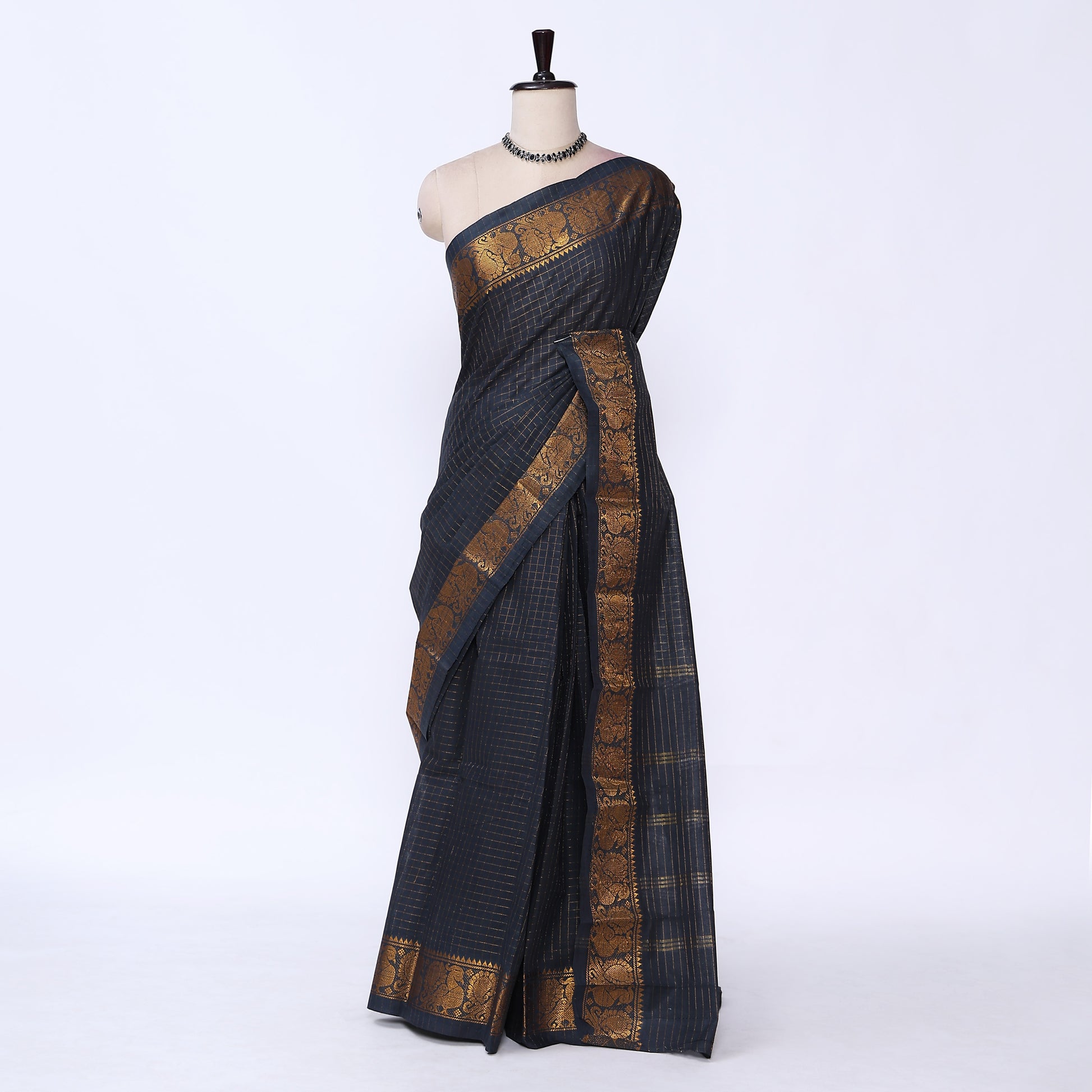 Navy Blue Sungudi Cotton Saree for Women | Office Casual Collection | Jeyachandran - Full View