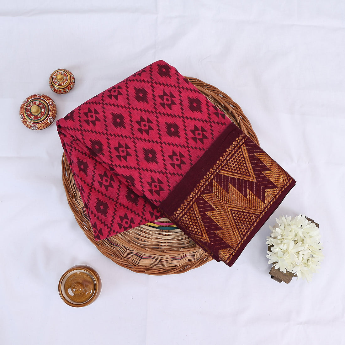 Pink Sungudi Cotton Saree for Women | Office Casual Collection | Jeyachandran - Full View