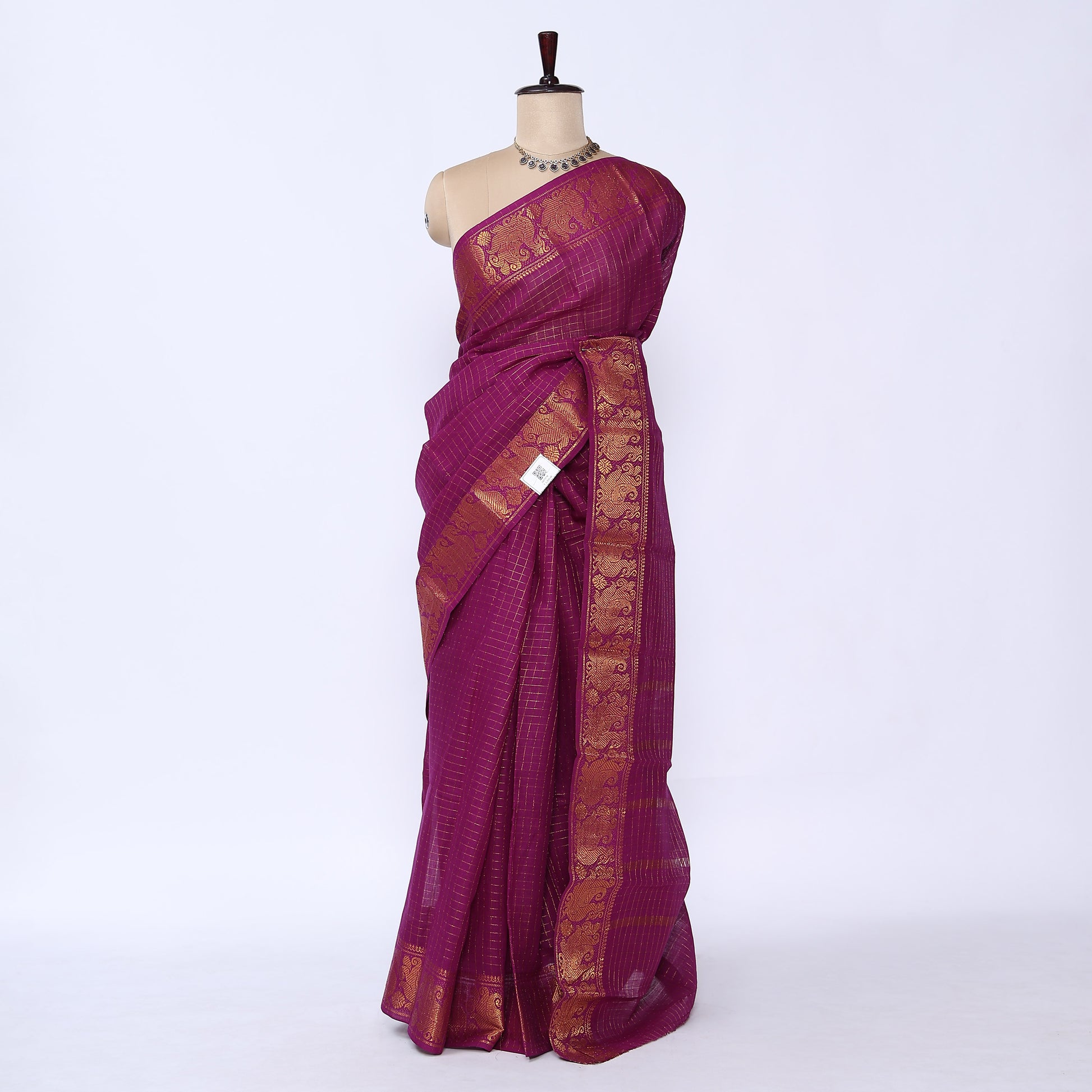 Magenta Sungudi Cotton Saree for Women | Office Casual Collection | Jeyachandran - Full View