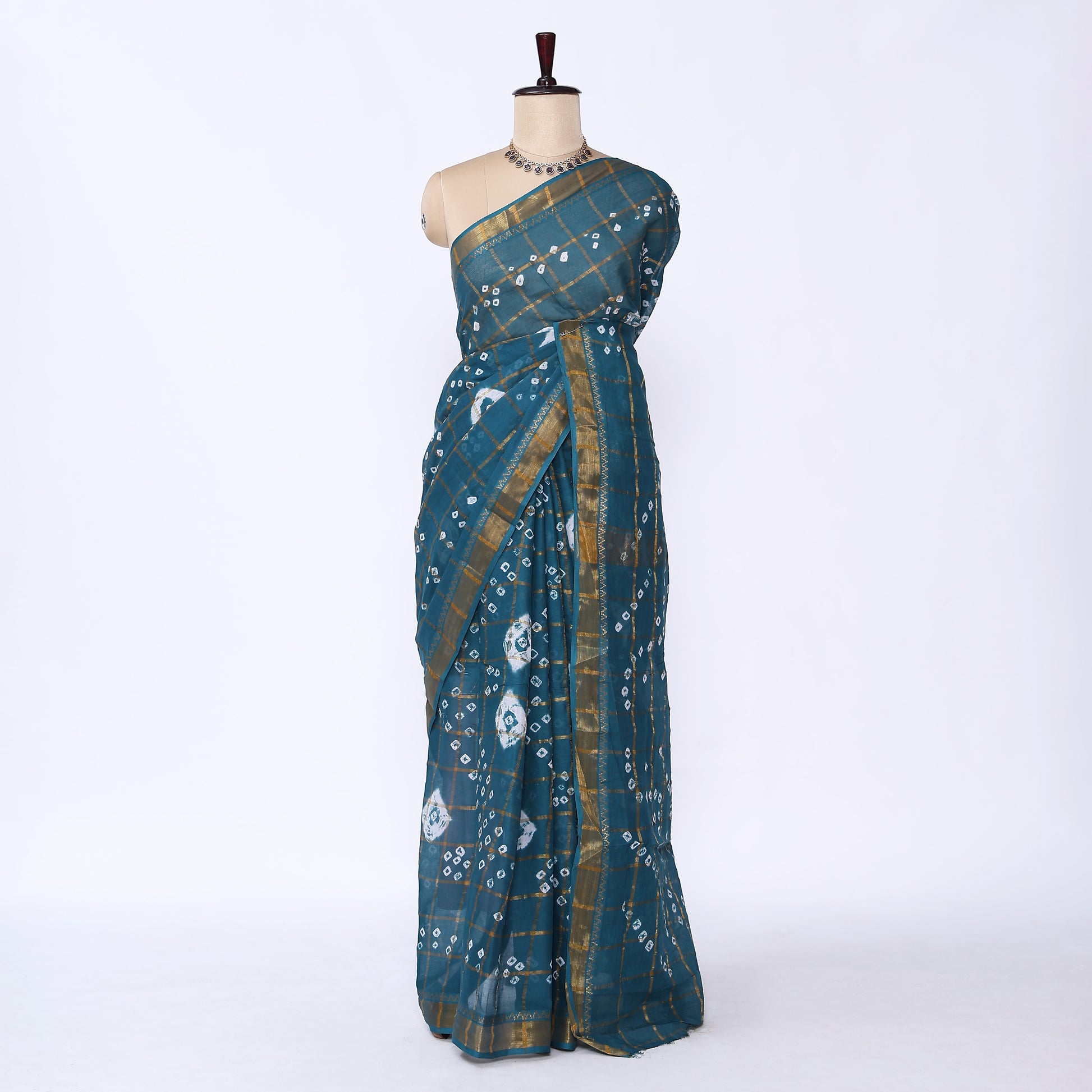 Teal Sungudi Cotton Saree for Women | Office Casual Collection | Jeyachandran - Full View