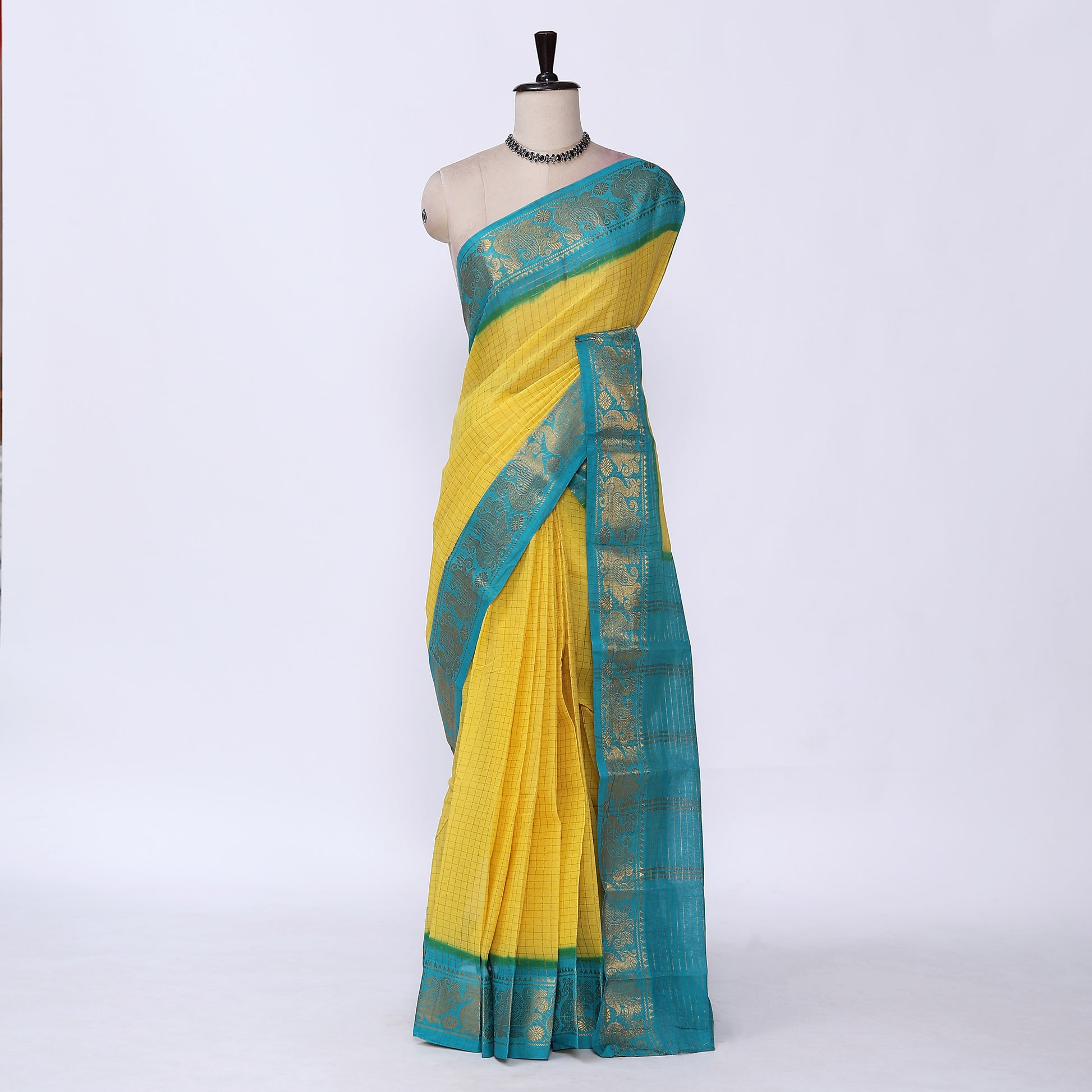 Yellow Sungudi Cotton Saree for Women | Office Casual Collection | Jeyachandran - Full View