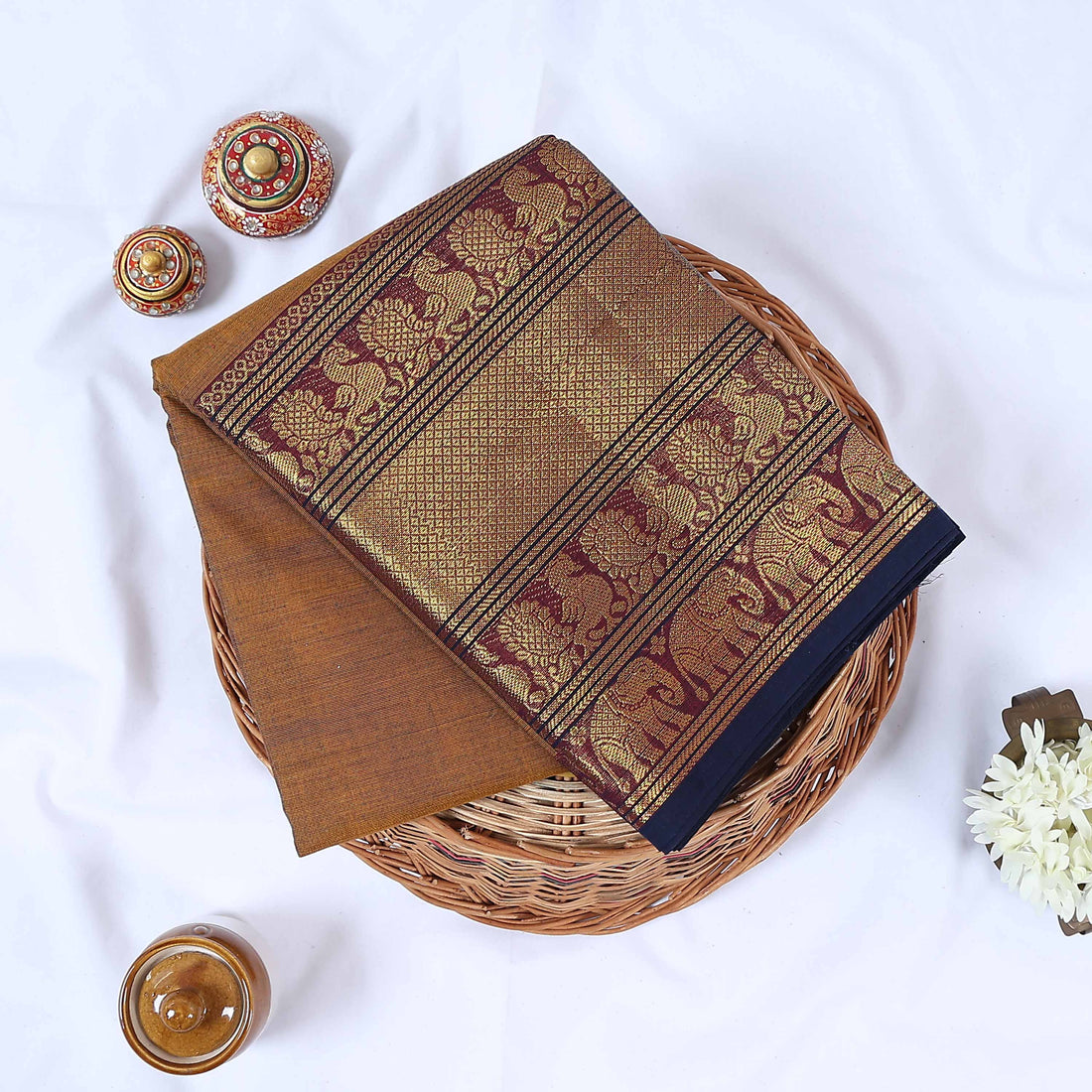 Brown Venkatagiri Cotton Sarees for Women | Daily Office Wear & Casual Collection | Jeyachandran - Full View