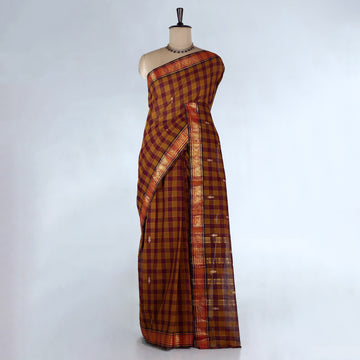 Brown Venkatagiri Cotton Saree for Women | Daily Office Wear & Casual Collection | Jeyachandran - Full View
