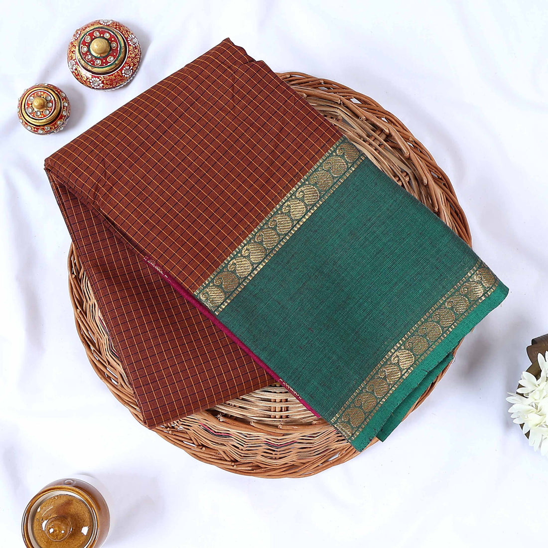 Brown Venkatagiri Cotton Saree for Women | Daily Office Wear & Casual Collection | Jeyachandran - Full View