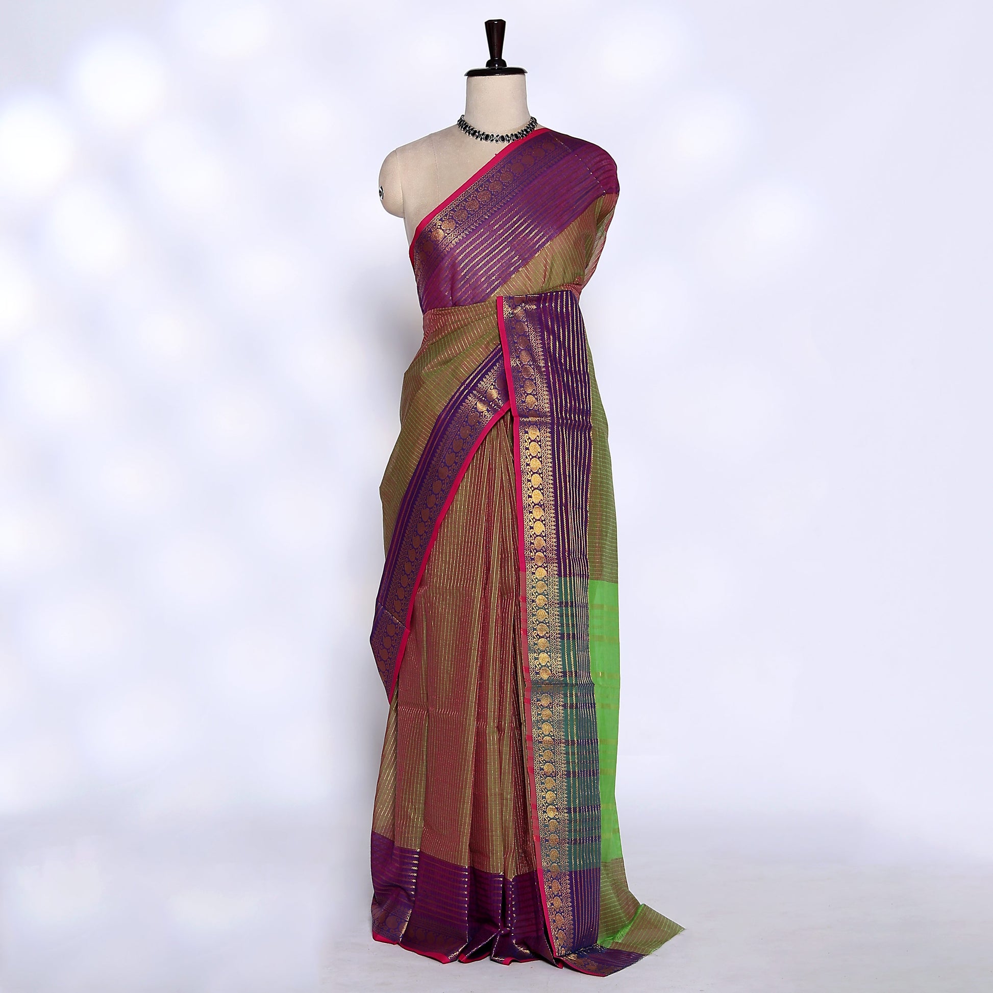 Olive Green Venkatagiri Cotton Saree for Women | Daily Office Wear & Casual Collection | Jeyachandran - Full View