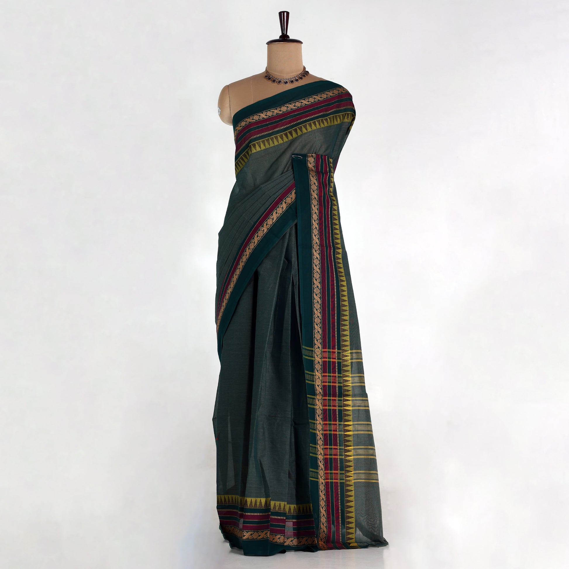 Dark Green Venkatagiri Cotton Saree for Women | Daily Office Wear & Casual Collection | Jeyachandran - Full View